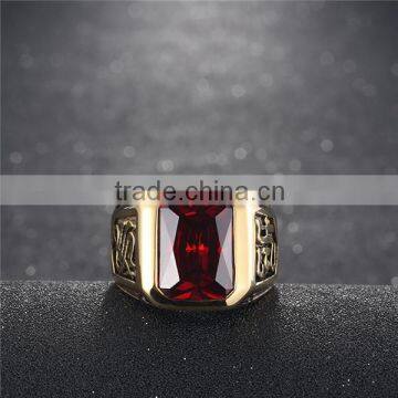 18k Gold Plated Gothic Smart Surgical Stainless Steel Gemstone Ring photo-5