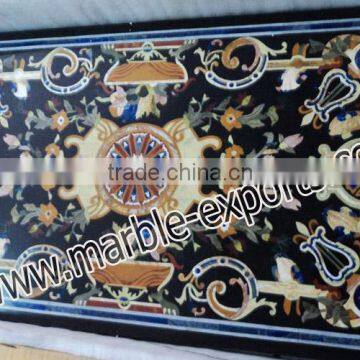 Rectangle Table Top Stone Marble Inlaid Pietre Dure Dining Table Top, Center Table Top Black k