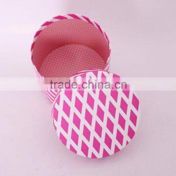 Pink Stripes Print Circular Cardboard Jewelry Gift Box