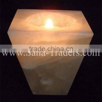 Marble Onyx Designed One Hole V Shaped Tea Light Holder