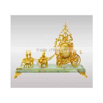 Solid Gilt Copper Table Clock, Empire Gold Plated Clock, Decorative Clock, Sitting On Cart Driven by Two Horses photo-6