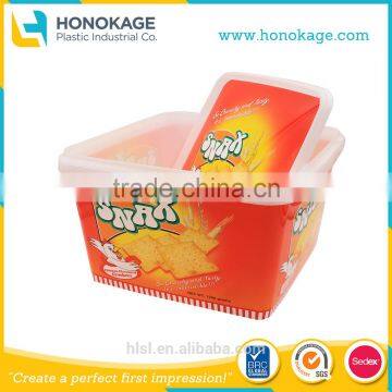 IML Plastic Square Biscuit Container,FDA,BRC,Sedex Food Packaging,Biscuit Box with Lid.