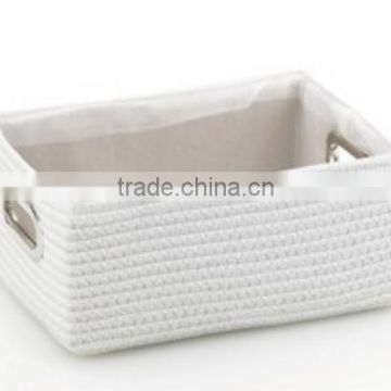 Store More PP White Woven Basket Totes with Metal Handle