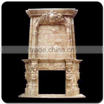 high quality indoor decoration beige fireplace marble with lion