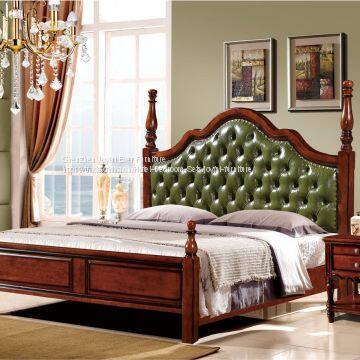 Высококлассная мебель из тхайской резино-деревянной массы. Реальная кожа для обивки. Шпонированная головная часть кровати. Двуспальная кровать photo-2