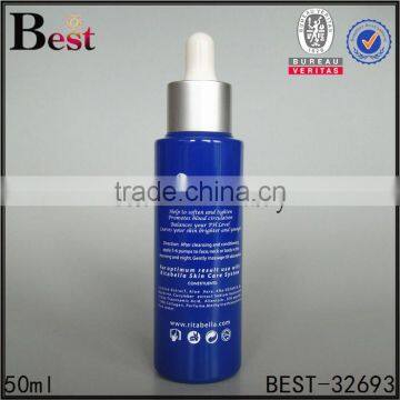 50ml Blue Cosmetic Hot Products Essence Perfume Essential Oil Glass Bottle Matte Silver Aluminum Dropper China Suppliers photo-1