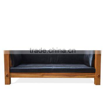 Teak Bench Natural Primitive With Leather Cushion photo-3