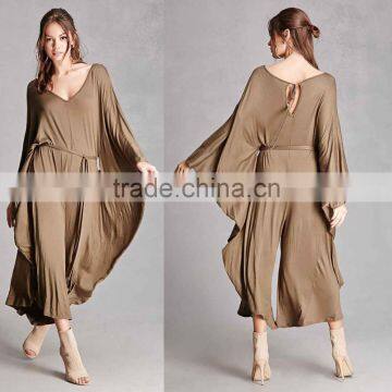 new design ladies suit One Piece 95% rayon, 5% spandex Self-tie Waist Dolman Cocoon custom made Wide Leg ladies jumpsuit