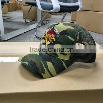 Wholesale Custom 6 Panel With Flat Embroidery Cap Crazy Trout Logo Camo Truker Cap photo-3