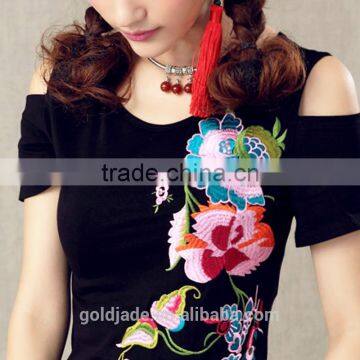 2016 Fashon Lady Embroidery Pattern t Shirts Casual Women t Shirts Cotton photo-2