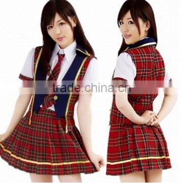 School girls cotton frocks uniform design/plaid skirt for girls