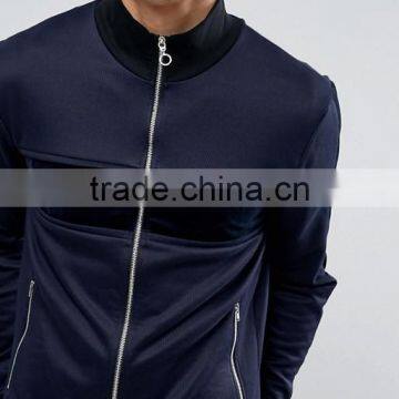 2017 Custom Best Price High Quality Velour Panels 66% Cotton 31% Polyester 3% Elastane Navy Casual Men's Jacket photo-3