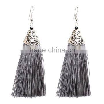 Bohemian Jewelry Vintage Alloy Cap Long Colorful Tassel Charms Earrings for Women photo-5