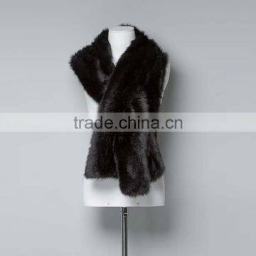 HAODUOYI Women Winter Black Soft Faux Fur Hairy Scarf photo-4