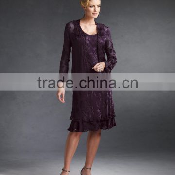 new purple knee length long sleeve mother bandage dress