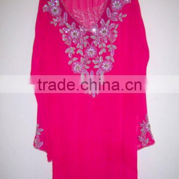 PINK GEORGETTE kurta TUNIC BLOUSE SHIRT Embroidered BOLLYWOOD kaftan cover up