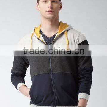 Grey Navy Colourblock Hooded Sweatshirt Customizable Attached Hood With Drawstring Fastening Hoodies Cotton Blend 280 Grams Mens photo-2