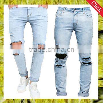 New fashion skinny washed hole jeans 2017 men damaged denim jeans pants