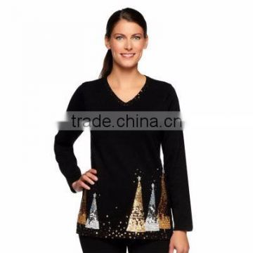 Women Black Sweater Christmas Trees Pattern Christmas Jumper Sweater