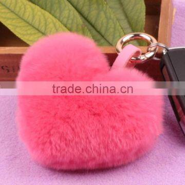 Myfur Wholesale Heart Shape Soft Rex Rabbit Fur Pompom Keychain Fur Pompom photo-4
