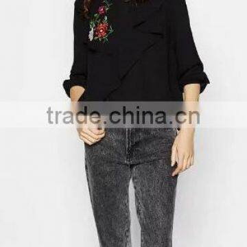 Runwaylover EY2373B Europe Style 2017 Ladies Fashion Falbala Embroidery Blouse photo-3
