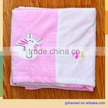 Plain Animal Embroidered Double Color Block Baby Soft Thick Fleece Blanket photo-3