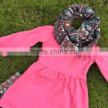 2-7t FALL/Winter Kids OUTFITS 3 Pieces Scarf Pant Sets Girls Hot Sell Aztec Boutique Clothes Kids Hot Pink Top Sets photo-2
