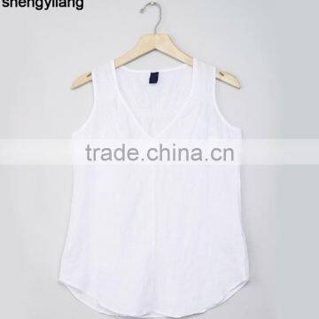 2016 Newest Product Pure Color Leisure 100% Linen Vest Custom High Quality Comfortable Ladies Tops photo-5