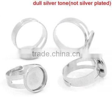 Copper Rings Adjustable Round Disc Silver Tone Cabochon Setting 17.9mm Ring Setting photo-3
