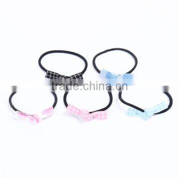 Fabric Hair Ties Bowknot Black Grid Checker photo-3