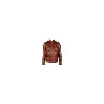 3XL Men s Red Brown PU Leather Casual Jacket Coral Fleece Lining With Milk Washed