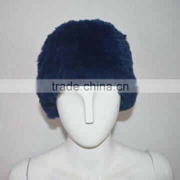 SJ607-02 Dark Blue High Quality Elastic Rex Rabbit Knitting Winter Hats with Fur