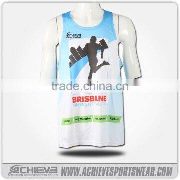 New Athletic apparel manufacturers men running tops sublimated running singlet