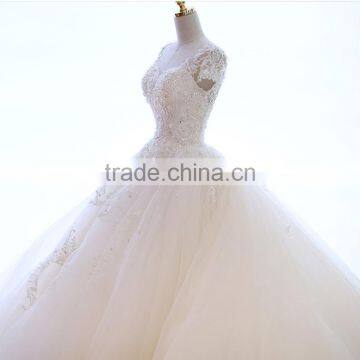 Wholesale Bridal gown Lace shoulders short sleeves Court train wedding dress TS73