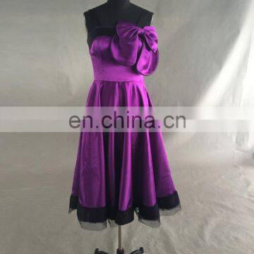 Strapless Neckline Sleeveless Purple Satin Birthday Short Party Pregnant Evening Dresses