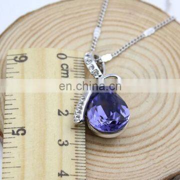 925 Silver Dream Water Droplet Austrian Crystal Pendant Necklace Silver Jewerly photo-2