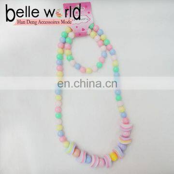 Cute Girls Kids Beads Plastic Elastic Necklace Bracelet Children's Jewellery Set Wholesale