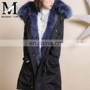 New Women Winter Coat Cheap Fox Fur Lining Long Jacket Real Raccoon Fur Hooded Winter Parka Coat