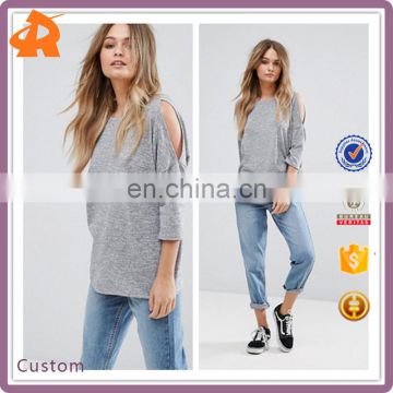 China Product Small Quantity Cutout Soft-touch jersey Top with Dropped shoulders