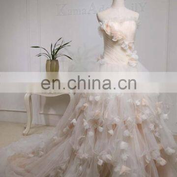 WLC034 Princese Backless tulle flower champagne wedding dress