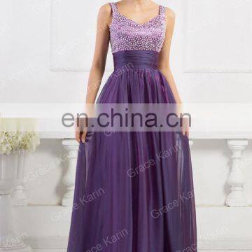 Newest Grace Karin Long Chiffon Beaded Elegant Purple Evening Dresses 2015 CL4104-4 photo-2