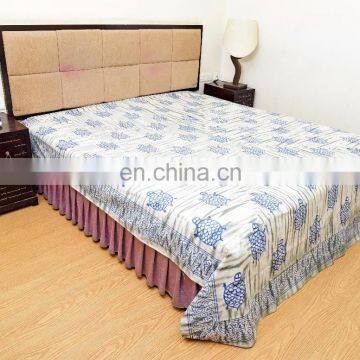 Indian Latest Hand Block Print Bedsheet Turtle Design Cotton Bed Sheet King Bedspread Gray Bedding Throw