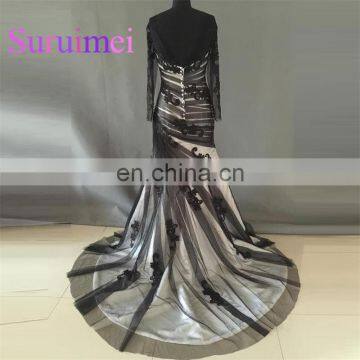 Free Shipping 2017 Black Prom Dresses Sweetheart With Long Sleeves Evening Gowns photo-2
