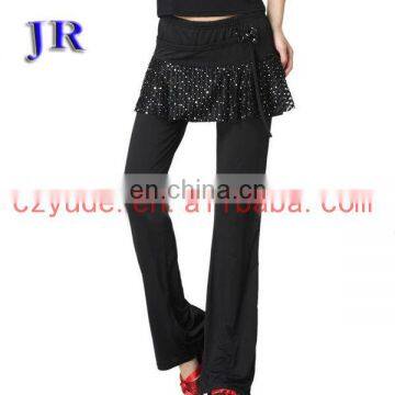 Wholesale black shiny latin practice skirt pant L-7028#