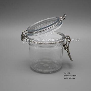 200ml Clear PET Plastic Cosmetic Packaging Pots Jars,200g Round Plastic PET Face Cream Cosmetic Bottle With Metal Clip Lid photo-5