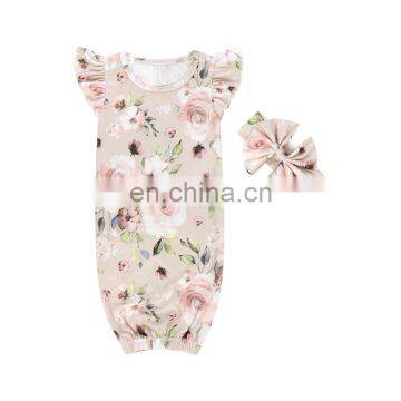 Colorful Blooming Flower Pattern Flutter Sleeve Wholesale Baby Girls Sleeping Bags.matching Headband photo-5