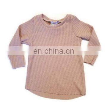 Pure color autumn winter childrenwear top waffle cotton t shirt kids