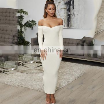 Wholesales Women V-Neck Fashion Casual Dresses Ladies Bodycon Long Sleeve Long Dresses Women Autumn  Dresses