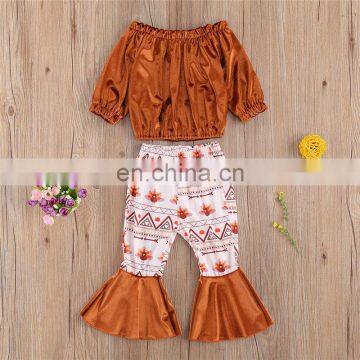 2 Pcs Infant Baby Girls Sexy Outfits, Toddler Long Sleeve Off-the-shoulder Top + Floral Print Flared Trousers photo-6