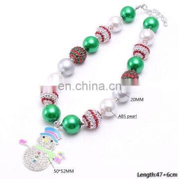 Christmas Girl Necklace With Snowman Chunky Bubblegum Pendant Necklace Kids New Year Gift photo-2